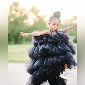 Black Toddler Tulle Ruffle Party Special Occassion Dress 3T Custom made